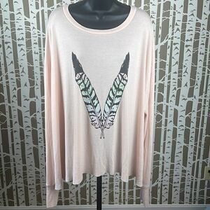 Wildfox Oversized Feather Print Boho Long Sleeve Shirt sz M